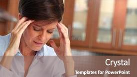 Presentation with migraine - Colorful PPT layouts enhanced with tired business woman with headache backdrop and a violet colored foreground