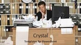  Presentation with woman business - Slides enhanced with messy desk - tired business woman background and a coral colored foreground