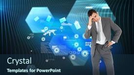  Presentation with hexagons - Slide deck with tired-businessman-against-shiny-hexagons background and a ocean colored foreground