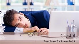  Presentation with hard work - PPT theme having tired-businessman-exhausted-after-hard background and a coral colored foreground