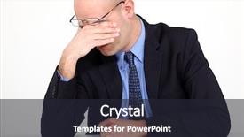  Presentation with blue eyes technology eye scan - Cool new PPT theme with tired businessman rubbing his eyes backdrop and a wine colored foreground