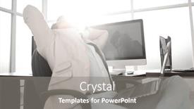  Presentation with front desk - PPT layouts having tired businessman sitting in front of the desk background and a gray colored foreground