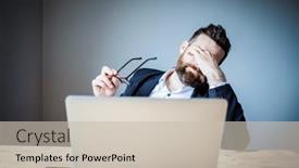  Presentation with eyesight - PPT layouts with tired-businessman-touching-his-eyes background and a soft green colored foreground