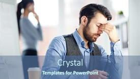  Presentation with monitor computer - Slide set featuring tired businessman touching his forehead while sitting by workplace in front of computer monitor background and a ocean colored foreground