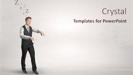  Presentation with sickness - Beautiful PPT theme featuring tired businessman with sleeping sickness going somewhere backdrop and a sky blue colored foreground