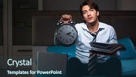  Presentation with energy conservation home - Colorful slide deck enhanced with tired businessman working overtime backdrop and a ocean colored foreground