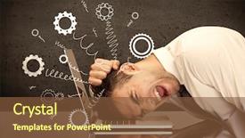  Presentation with gear wheels - Slide deck consisting of tired businessman's head background and a tawny brown colored foreground