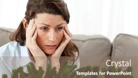  Presentation with olive tree branch ripe - Beautiful PPT theme featuring tired businesswoman having a headache on the sofa against digitally generated fir tree branches backdrop and a coral colored foreground