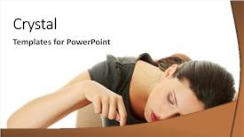  Presentation with tired - Theme featuring tired businesswoman typing on keyboard background and a white colored foreground