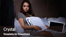  Presentation with audit - Amazing PPT theme having tired businesswoman working overtime backdrop and a wine colored foreground