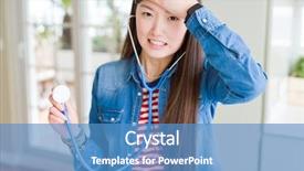  Presentation with head - Presentation design featuring tired caring - beautiful asian woman checking health background and a teal colored foreground