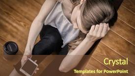  Presentation with depressed - PPT layouts consisting of tired caring - depressed young woman with mobile background and a tawny brown colored foreground