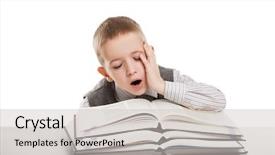  Presentation with school desk - Presentation theme consisting of tired child boy yawning background and a light gray colored foreground