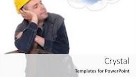  Presentation with tired - Beautiful PPT layouts featuring tired-construction-worker-dreaming backdrop and a white colored foreground