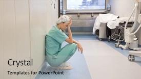  Presentation with alone - Theme featuring tired doctor sitting alone background and a light gray colored foreground