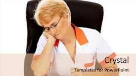  Presentation with elderly sleep - Amazing PPT layouts having tired elderly female doctor backdrop and a coral colored foreground