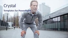  Presentation with tired runner - Audience pleasing theme consisting of tired elderly runner in gray backdrop and a sky blue colored foreground