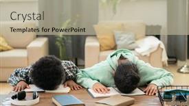  Presentation with living room - Presentation featuring tired-elementary-schoolchildren-in-casualwear background and a mint green colored foreground