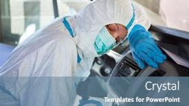  Presentation with ambulance - Amazing PPT theme having tired-emergency-doctor backdrop and a seafoam green colored foreground