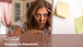  Presentation with working woman - Cool new PPT theme with tired-emotional-and-expressive-beautiful backdrop and a violet colored foreground