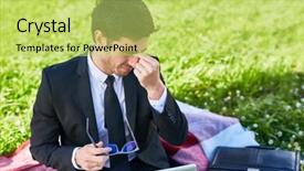  Presentation with vision - Slide deck with tired employee touching bridge background and a  colored foreground