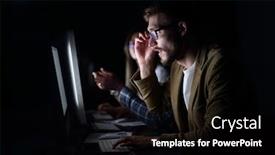  Presentation with employees - Beautiful PPT layouts featuring tired employees working in the office at night backdrop and a black colored foreground