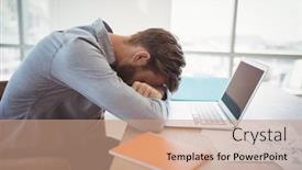  Presentation with executive - Cool new presentation with tired-executive-leaning-on-desk backdrop and a coral colored foreground