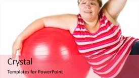  Presentation with fat - Colorful PPT theme enhanced with tired fat woman with big red gymnastic ball backdrop and a coral colored foreground