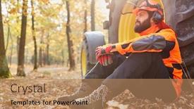  Presentation with wood harvest - PPT layouts featuring tired-forest-worker-is-sitting background and a coral colored foreground