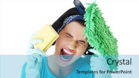  Presentation with pregnant woman cleaning - Cool new PPT theme with tired frustrated and exhausted cleaning backdrop and a teal colored foreground