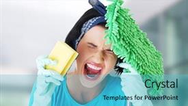  Presentation with tired - Beautiful presentation theme featuring tired frustrated and exhausted cleaning backdrop and a light blue colored foreground
