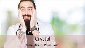  Presentation with medical protective wears - Slide deck having tired hands covering face depression background and a  colored foreground