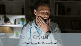  Presentation with doctor office - PPT theme enhanced with tired-hispanic-male-doctor-yawning and a light blue colored foreground