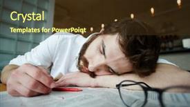  Presentation with job vacancy - Slide deck featuring tired job-seeker sleeping right background and a tawny brown colored foreground