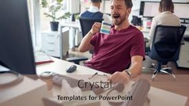  Presentation with atmosphere - PPT theme featuring tired-male-employee background and a coral colored foreground