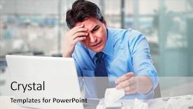  Presentation with working togheter kids - Presentation enhanced with tired man - accountant businessman working in office background and a white colored foreground