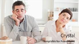  Presentation with festival coffee - Colorful PPT theme enhanced with tired man - bored couple drinking coffee backdrop and a soft green colored foreground