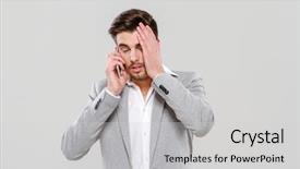  Presentation with gray - Beautiful PPT theme featuring tired man - exhausted handsome young businessman backdrop and a light gray colored foreground