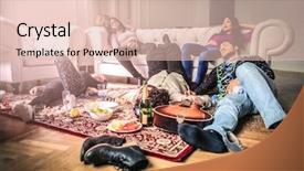  Presentation with party - Colorful slide set enhanced with tired man - falling asleep after a great backdrop and a lemonade colored foreground