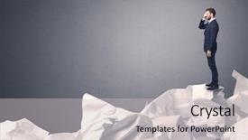  Presentation with businessman standing on mountain top - Cool new PPT theme with tired man - thoughtful young businessman standing backdrop and a light gray colored foreground