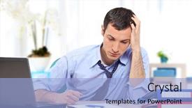  Presentation with tired - Slide set enhanced with tired man - young desperate businessman in his background and a light blue colored foreground