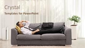  Presentation with man head in hands - Presentation with tired-man-holding-his-head background and a sky blue colored foreground