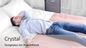  Presentation with tired - PPT theme with tired-man-resting-on-bed background and a  colored foreground