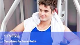  Presentation with press - Theme consisting of tired man with a towel sitting on a bench press in a fitness center background and a cobalt blue colored foreground