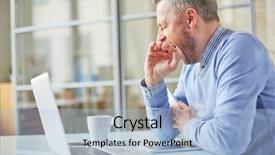  Presentation with office ergonomics man worker exercising - Slide deck with tired man yawning at workplace background and a light blue colored foreground