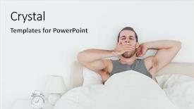  Presentation with sleepy yawning man driving car - Cool new presentation theme with tired man yawning while waking backdrop and a sky blue colored foreground