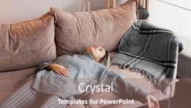  Presentation with tired - Slide set enhanced with tired-middle-aged-woman-collapsed background and a coral colored foreground