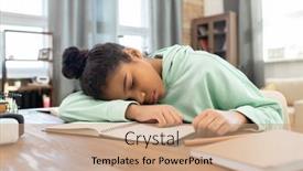  Presentation with living room - Audience pleasing slide set consisting of tired-mixed-race-schoolgirl backdrop and a coral colored foreground