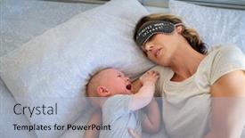  Presentation with angry child - Presentation theme enhanced with tired-mother-with-eye-band background and a light blue colored foreground