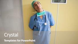  Presentation with healthcare workers - Presentation theme enhanced with tired nurse leans against wall background and a coral colored foreground